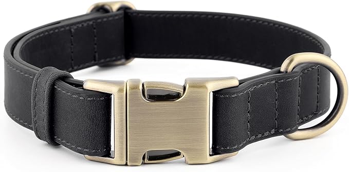Plutus Pet Genuine Leather Dog Collar – Adjustable Pet Collar with Quick Release Metal Buckle, Soft Real Leather for Small Medium Large Dogs, Heavy Duty & Skin-Friendly (Black, M)
