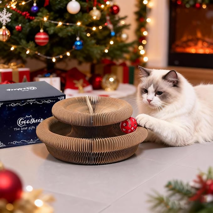 Accordion Magic Organ Cat Scratcher Toys for Indoor Cats - Cardboard Cat Scratching Board Ball Scratcher Pad 1 Pack