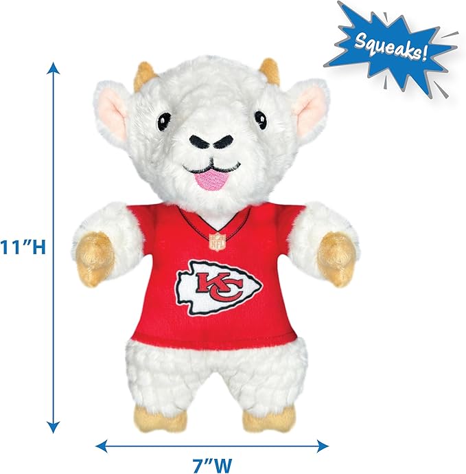 Pets First NFL Kansas City Chiefs Goat Plush Toy for Dogs and Cats with Squeaker, Wearing a Team Jersey! Fun & Sporty Goat Shaped Dog Chew Toy, Interactive Pet Toy