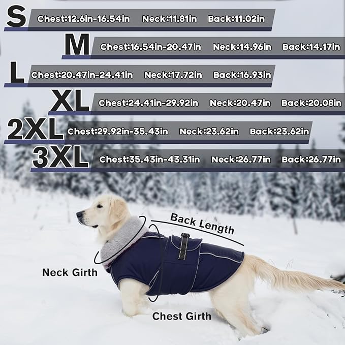 Lelepet Warm Dog Coat Waterproof Dog Jacket for Small Dogs Reflective Fleece Vest with Adjustable Buckle Hook & Loop Windproof Cold Weather Coats for Small Medium Large Dogs, Navy Blue, S