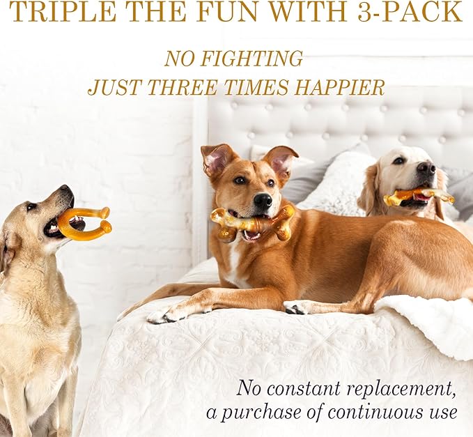 Heavy Duty Chew Toys 3 Pack for Aggressive Chewers - Dog Toys for Large Dogs, Teeth Cleaning & Boredom Relief, Long-Lasting Mental Stimulation Puppy Chews