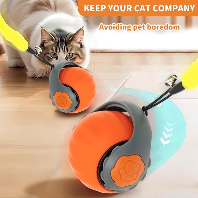 Interactive Cat Toys for Indoor Cats Smart Automatic Ball Rolling for Bored Kitten Pet Upgraded Speedy Moving Chase Dogs Toy Orange
