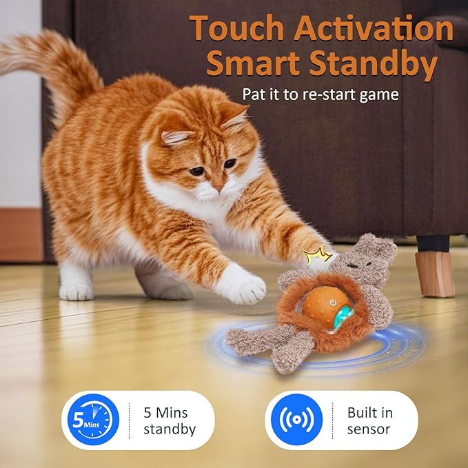 Interactive Cat Toys for Indoor Cats,Fast Moving Ball with Rabbit Cover,Bird Chirping Toy for Bored Indoor Adult Cats,Automatic Kitten Toys,Smart Self Play Ball,Motion Activated, Rechargeable