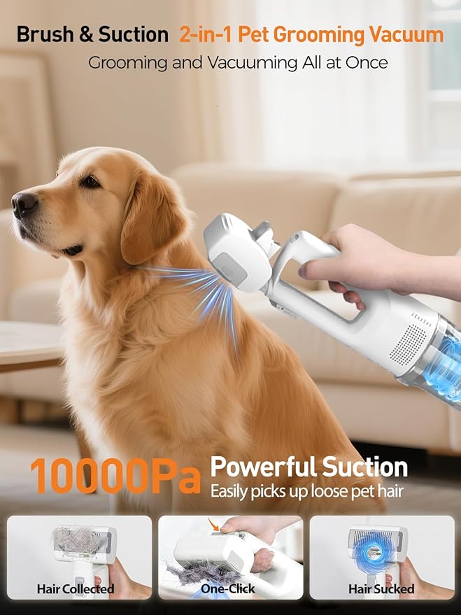 Dog Vacuum For Shedding Grooming, Pet Grooming Vacuum For Dogs Cat, Vacuum Pet Hair Remover Tool with Slicker Deshedding Dog Brush for Shedding Dematting Comb Kit