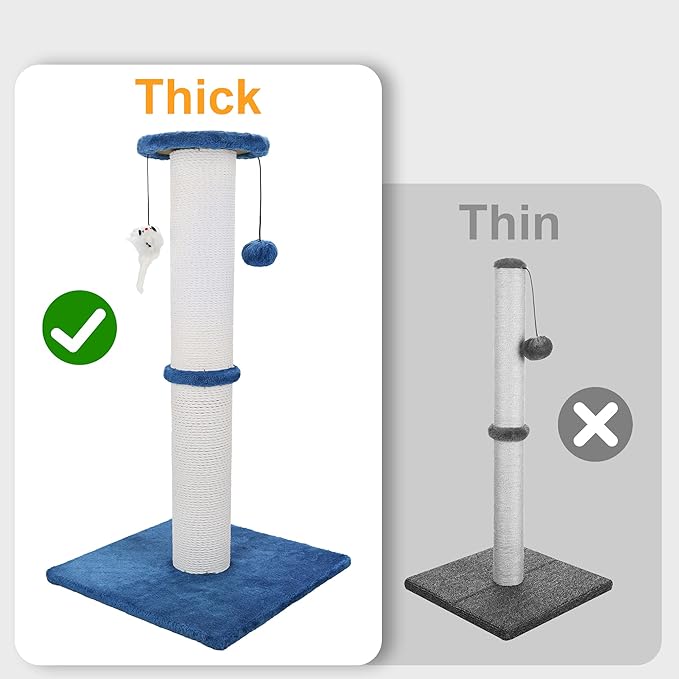 Cat Scratching Post 34 Inches Heavy Duty and Thicker Cat Scratching Post Sisal Rope with Hanging Ball and Mice Scratching Post for Indoor Cats and Adult(Navy Blue)