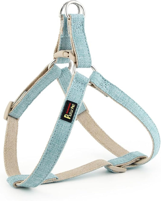 Plutus Pet Cotton Hemp Step in Dog Harness, Sustainable, Lightweight and Escape-Proof, Quick Fit Dog Harness for Puppy Small Medium and Large Dogs, Light Blue, S