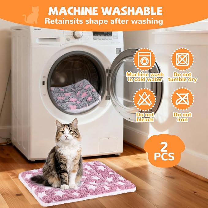 2 Pcs Self Warming Cat Bed, Self Heating Pet Mat for Cats & Dogs Soft Calming Cat Bed Mat Reflects Body Heat Warm Washable Pet Pad for Crates, Floors, Indoor, Outdoor (24×16 Inch)