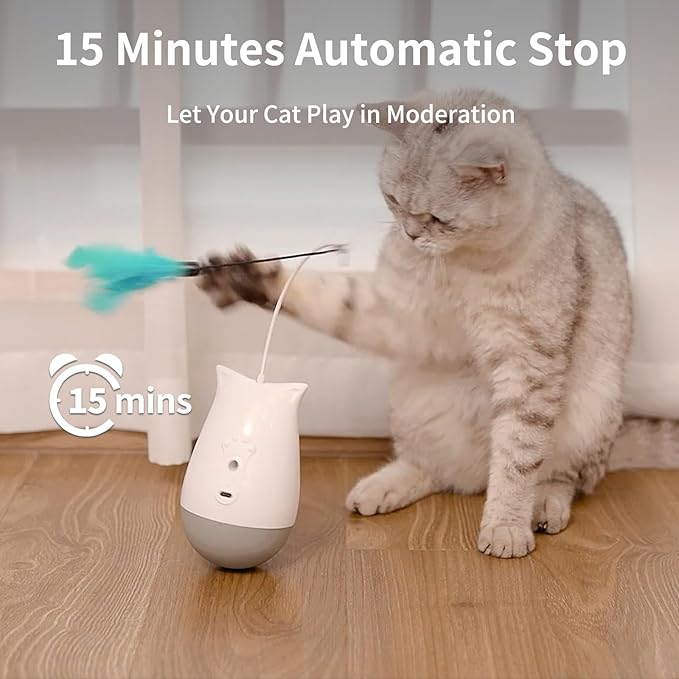 DOEL Interactive Cat Toys for Bored Indoor Adults Cats with 2 Models, Rechargeable Automatic Feather Kitten Toy, Tumbler Design, Electric Exercise Gift, Moving Stimulation to Chase and Hunting