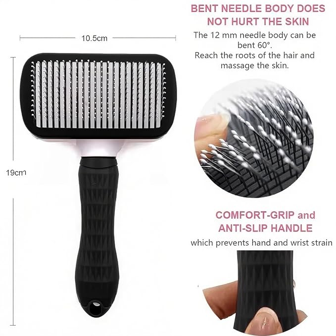 Self Cleaning Slicker Brush, Dog Cat Bunny Pet Grooming Shedding Brush, Easy to Remove Loose Undercoat, Pet Massaging Tool Suitable for Pets with Long or Short Hair (Black)