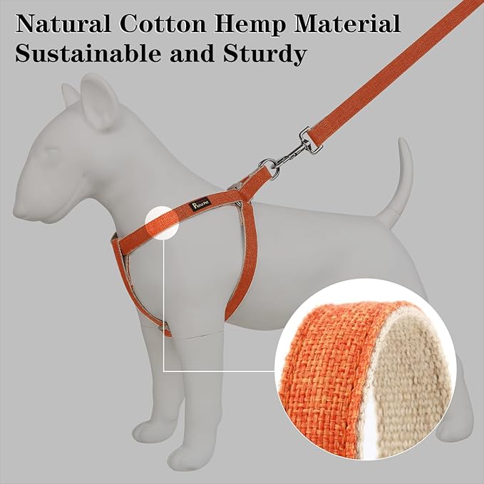 Plutus Pet Cotton Hemp Step in Dog Harness, Sustainable, Lightweight and Escape-Proof, Quick Fit Dog Harness for Puppy Small Medium and Large Dogs, Orange, L