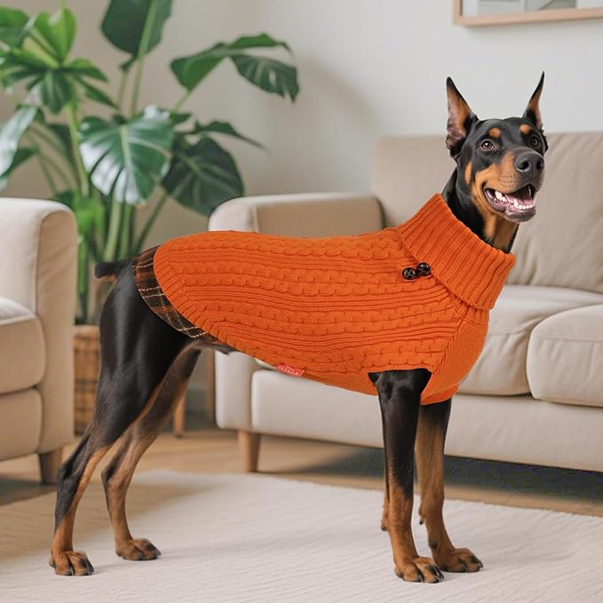 KYEESE Dog Sweater Stretchy Knitwear Pet Coat for Fall Winter Cold Weather Warm Turtleneck Large Dogs Sweater with Gingham Patchwork Soft Pullover Dog Sweaters for Large Dogs