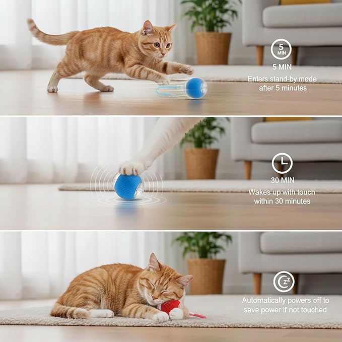 Interactive Cat Toys Ball for Cats - Upgrade Automatic Cat Toys for Indoor Cats, 3 Modes 2 Speed Moving Cat Ball (Red)