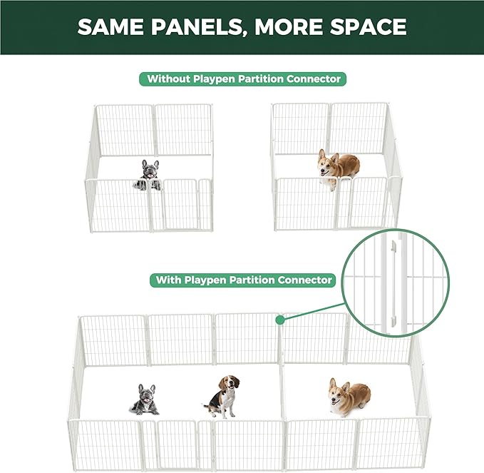 FXW Homeplus Unleashed Indoor Dog Playpen - Stress-Free and Safe Play, Heavy Duty 32 Inch 16 Panels Dog Pen with Connectors (Pack of 2) for Small and Medium Dogs, White│Patented