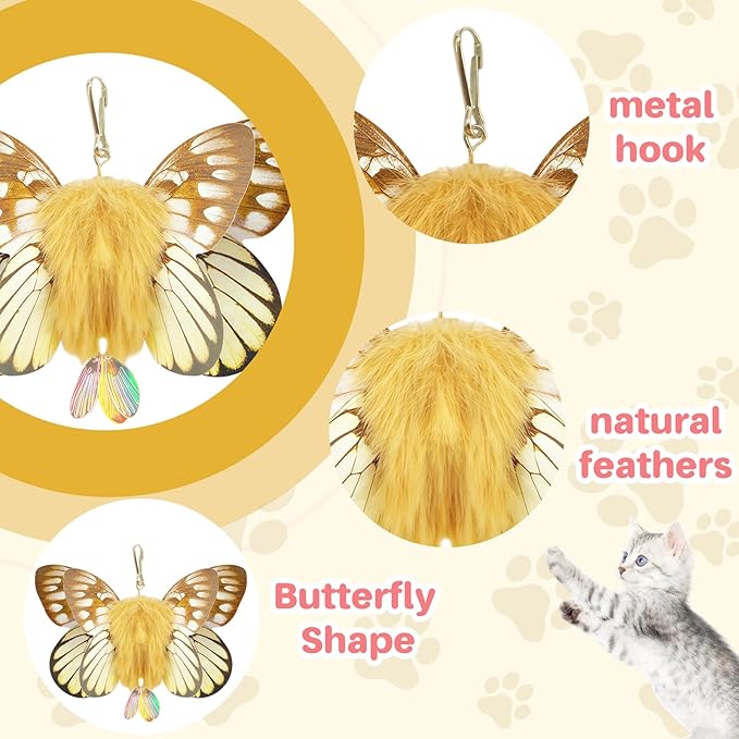 Walfront Interactive Cat Toy – Butterfly Teaser Wand with Pink Flower Suction Cup, Self-Play Toy for Kittens & Adult Indoor Cats, Durable Elastic Stick for Exercise & Boredom Relief