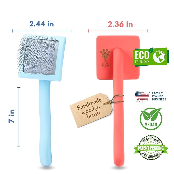 Pet Slicker Brush With Soft Massage Grooming Stainless Steel Pins - For Dematting, Shedding Fur, and Undercoat - Ideal Gift for Professional Pet Groomers - Long Slicker Brush (Blue, Curved Small)