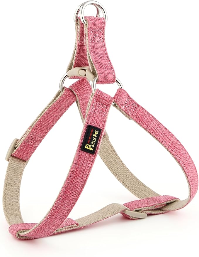 Plutus Pet Cotton Hemp Step in Dog Harness, Sustainable, Lightweight and Escape-Proof, Quick Fit Dog Harness for Puppy Small Medium and Large Dogs, Hot Pink, S