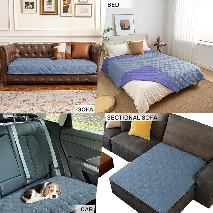 fuguitex Waterproof Dog Blanket Reversible for Small Dogs Resistant Leakproof Washable Couch Cushion Bed Protector Cover for Indoor Furniture Pet Friendly(30"*90",Violet Blue+ Light Blue)