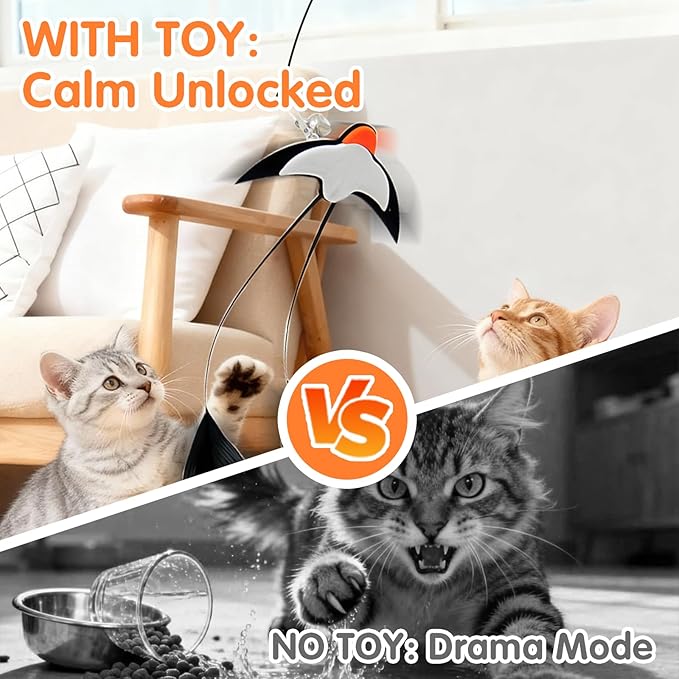Walfront Cat Teaser Toys – Interactive Bird Toy with Detachable Long‑Tail Swallow, Feather Cat Wand for Indoor Play & Bonding, Realistic Flying Bird Simulation for Active Cats