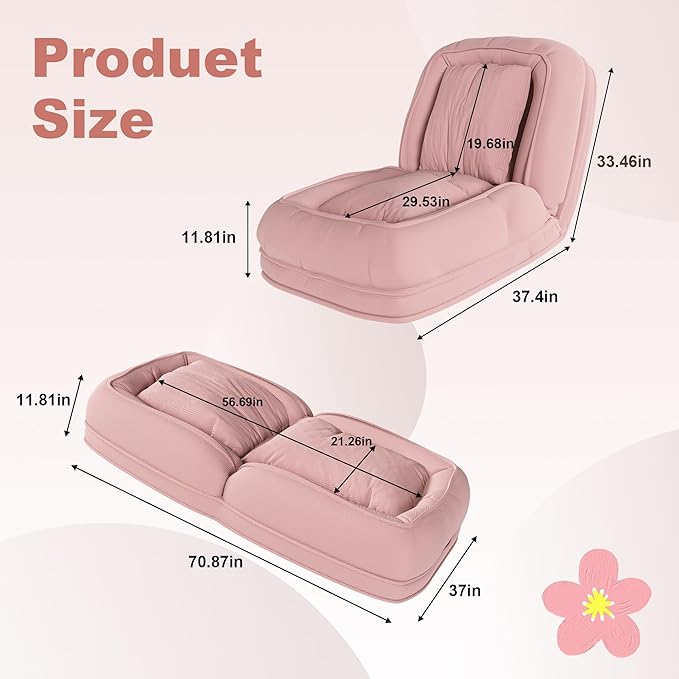 KEIKI Human Dog Bed for Adults, Giant Corduroy Plush Dog Bed with Adjustable Recliner, Foldable Nest Sofa Couch with Pillows for Bedroom or Living Room, Pink