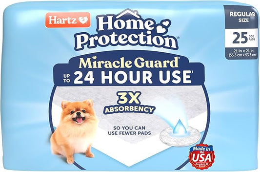 Hartz Home Protection Miracle Guard Dog Pads, Regular Size 25 Count, 3X Absorbency & 3X Longer use, Won't Leak and Odor Eliminating