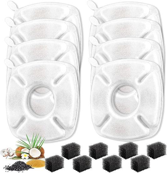 16 Pcs Cat Water Fountain Replacement Filters, 8 Pack Pet Fountain Filters 8 Pack Pre- Sponges Fit for 67oz, 95oz, 135oz Automatic Pet Fountain Dog Water Dispenser