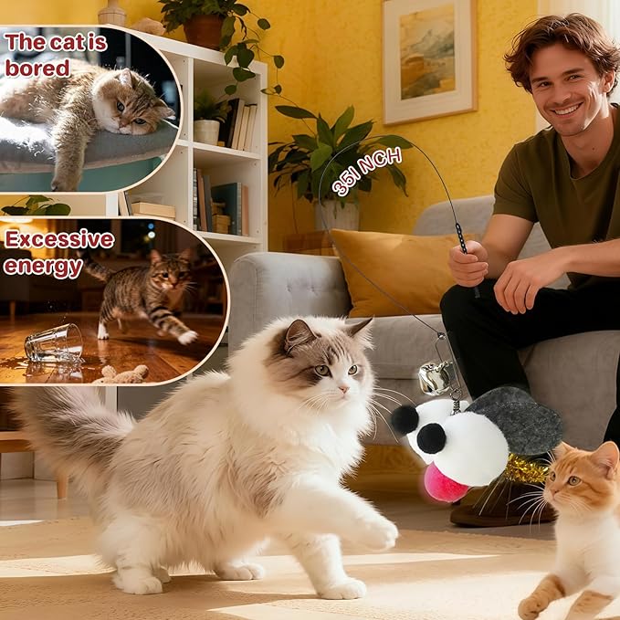 Walfront Cat Toy Wand – Interactive Bug Eye Toy with Bell, Durable Flexible Steel Rod, Blue Suction-Cup Replacement Head, Indoor Exercise & Fun for Kittens & Cats Keeps Pets Active and Stimulated