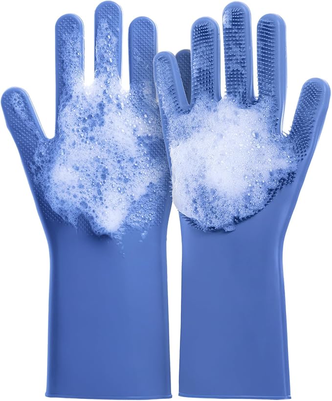 DELOMO Dog Washing Gloves Large Size: 1 Pair Soft and Gentle Silicone Pet Grooming Gloves - Bathing Scrubber Brush Mitt Grooming Shedding Fur Removal Massage for Dogs/Cats/Horse