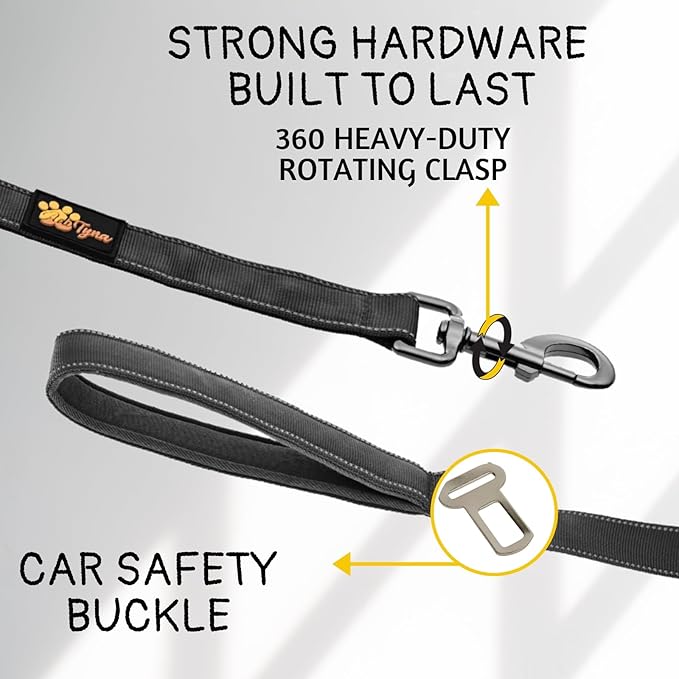 ADITYNA Tactical Bungee Dog Leash 6ft-7.5ft - Shock Absorbing Lead with 2 Padded Handles, Metal Clasp, Car Seatbelt - Heavy Duty No Pull for Medium, Large & XL Breeds