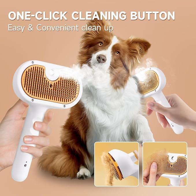 Pet Steam Brush Dog Cat Grooming Comb Shedding, Floating Hair, Smooth & Detangling, Gentle Cool Mist Softens Hair Reduces Static Helps Pets Who Dislike Bathing,Includes Shampoo and paw cleaning foam