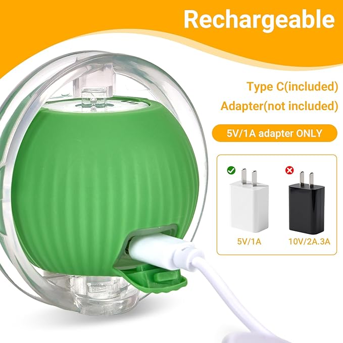 Interactive Cat Toy Ball, Automatic Cat Toys for Indoor Cats, Motion Activated Kitten Toys with 2 Replacement Tails, USB Rechargeable, Moving Cat Toys for Enrichment Exercise(Green)