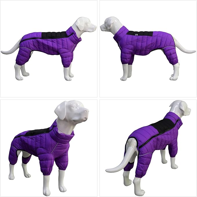 Purple Dog Warm Jacket, Zippered Adjustable Outdoor Snow Jacket - Waterproof, Windproof, Reflective - Small to XXXXL