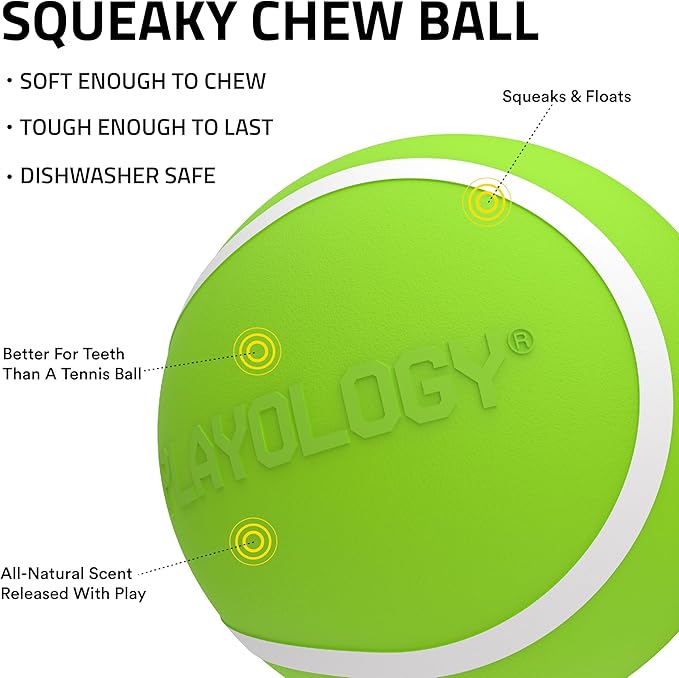 Playology Dog Toys | Squeaky Chew Ball - Bouncy Durable Floating Fetch Ball for Dogs | Jumbo Sweet Potato Scented Toy - Easy to Clean and Made from Non Toxic Materials