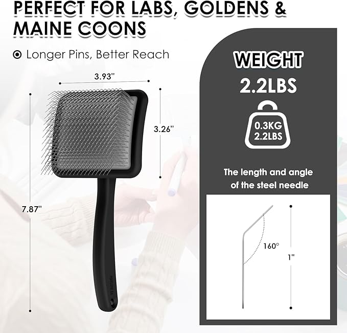Large Slicker Brush for Dogs – 3pc Grooming Kit with Undercoat Rake & Comb, Deshedding Pin Brush for Mats & Shedding on Long-Haired & Double-Coated Dogs, Cats, Poodles & Goldendoodle, Black