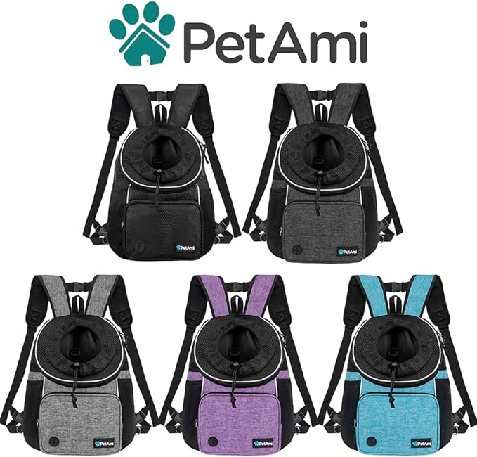 PetAmi Adjustable Dog & Cat Chest Carrier Backpack, Ventilated for Hiking, Camping & Travel, Max 10 lbs, Black