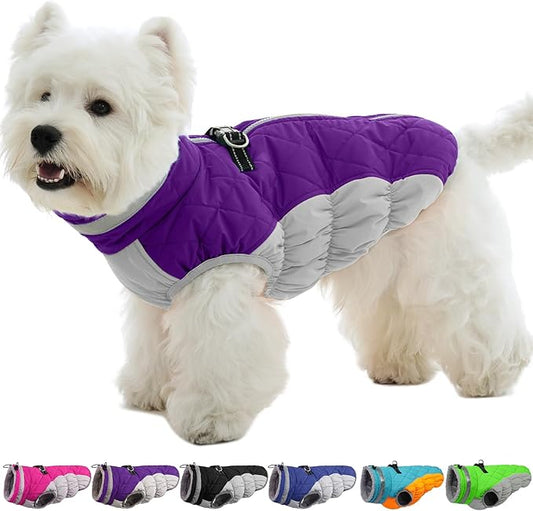 Small Dog Coat,Dog Jackets for Small Dogs,Warm Winter Jacket, Puppy Coat with Harness Built in,Waterproof Dogs Jacket,Puppy Cold Weather Coats,Pet Winter Clothes Snowsuit Shih Tzu Bichon,Purple