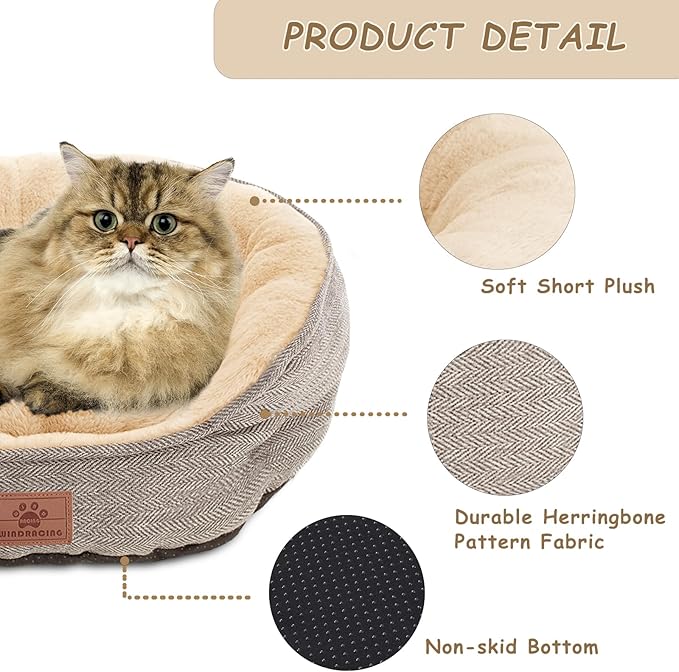 WINDRACING Cat Beds for Indoor Cats,Kitten Bed,Dog Bed for Extra Small Dogs Breeds,Puppy Kennel Bed, Comfy Durable Pet Sleeping Bed, Washable Roun Cat Bed & Non-Slip Bottom, Size 19"L x 16"W x 6.5"Th
