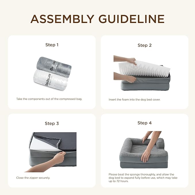 Bedsure Self Warming Orthopedic Dogs Bed for Small Dogs - Washable Small Dog Bed Waterproof, Comfort Pet Couch with Removable Cover, Pets Sofa with Nonskid Bottom, Grey, Non-Electric