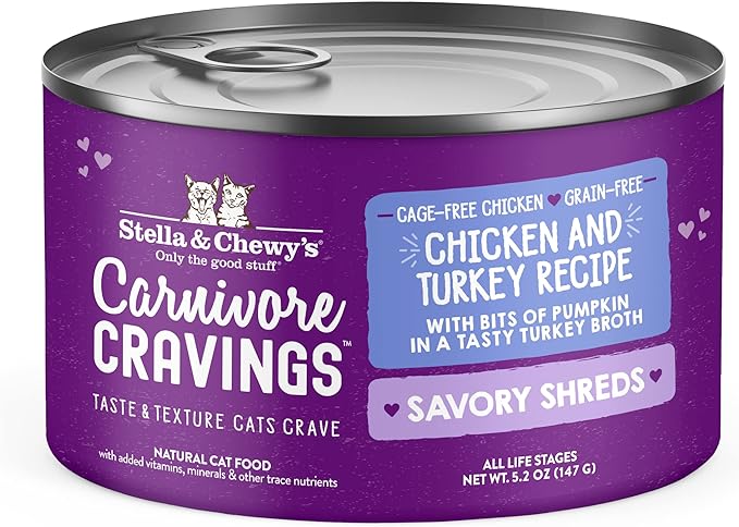 Stella & Chewy's Carnivore Cravings Savory Shreds - Wet Cat Food - High-Moisture Formula with Premium Real Meat - Perfect for Picky Eaters - Chicken & Turkey, 5.2 oz, 8 Count