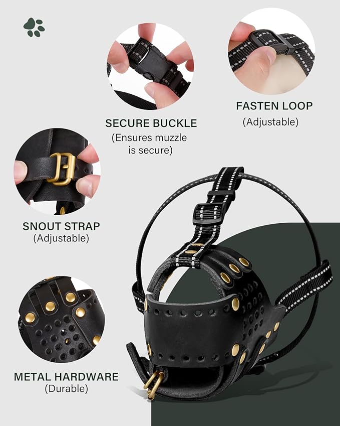 Dog Muzzle, Leather Basket Soft Muzzles Medium Large Breeds, Pitbull Dog Muzzle Amstaff Staffordshire Terrier, German Shepherd Dalmatian Doberman Adjustable (L)