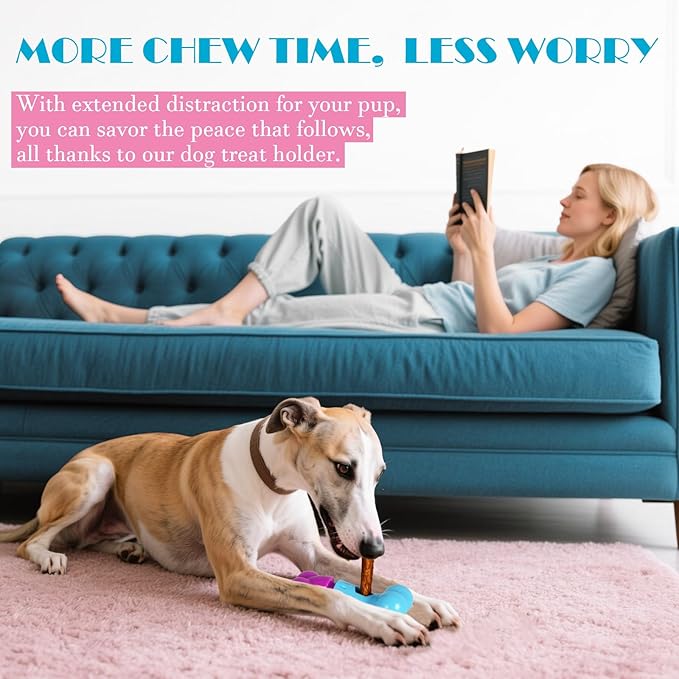 Apasiri Bully Stick Holder for Aggressive Chewers - Tough Dog Toy Prevent Choking and Free Up Your Hands, Bacon Flavored Nylon Chew Toy for Medium & Large Dogs to Keep Them Busy, Gift for Dogs, Pink