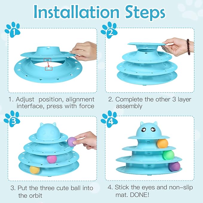 UPSKY 20 PCS Cat Roller Toy 3-Level Turntable for Indoor Cats - Kitten Set With Teaser, Mice, Spring, and Various Ball Toys