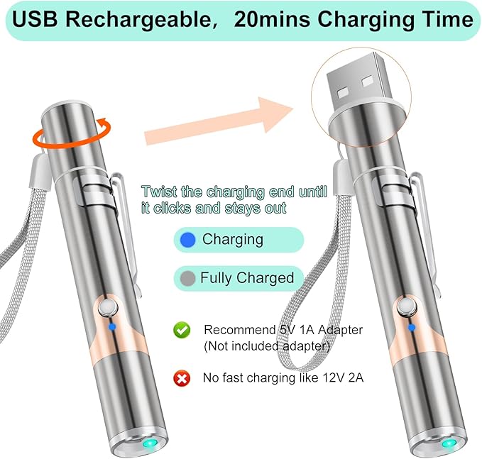 TBTeek Cat Toy, Unique Green Light, Rechargeable, 7 Adjustable Patterns, Interactive Kitten Pet Dog Chase Light Toy for Fun Playing Exercise(2 Pieces)