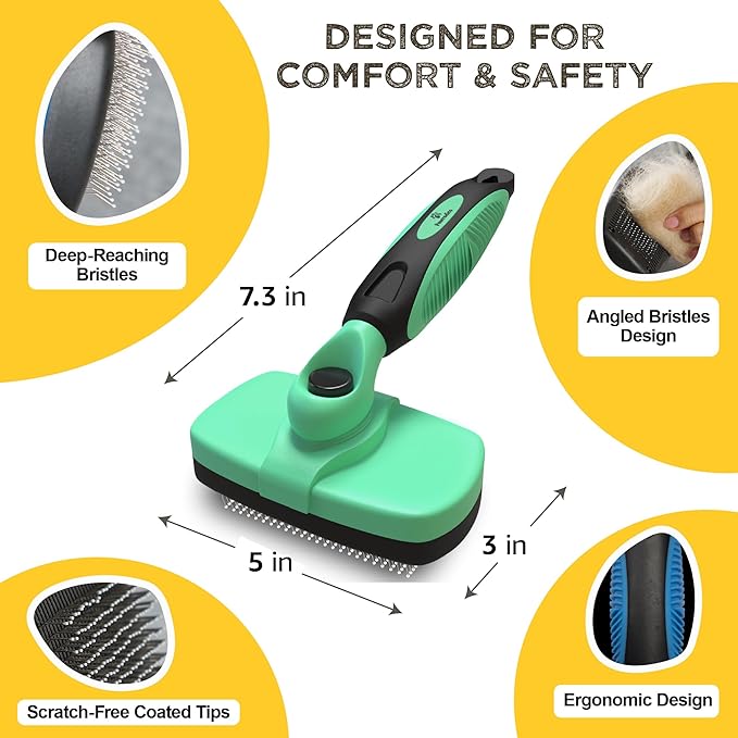 Deshedding Dog Brush for Shedding – Self Clean Cat Brush Deshedding & Grooming Tool for Long Haired and Short Haired Dogs, Slicker Brushes for Dogs, Skin-Friendly, Retractable Bristles, Easy to Clean