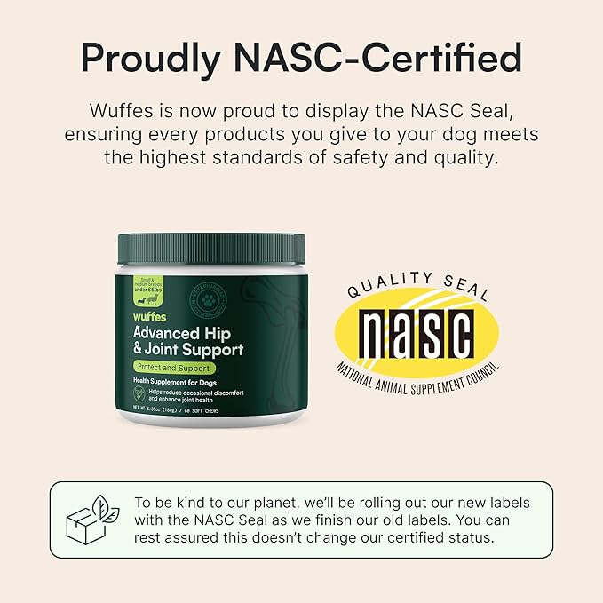 Wuffes Advanced Dog Hip and Joint Supplement with Glucosamine, Chondroitin, Omega 3, MSM, and Green Lipped Mussel, (Pack of 2, Small & Large Breed)