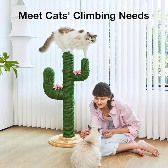 VETRESKA Cat Scratching Post, Cactus Scratch Posts for Indoor Adult Cats Kittens, 41.3 Inches Large Jute Cat Scratcher, Extra Large Cat Scratcher, Durable Cat Scratch Tree for Active Cats