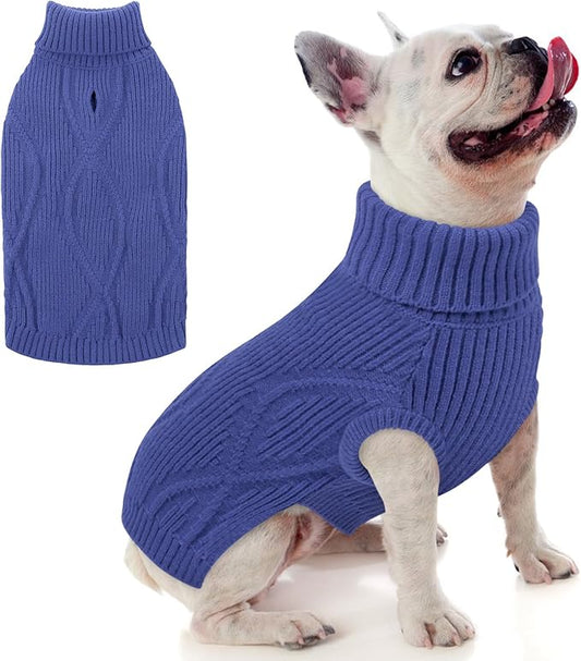 Dog Sweater Pullover, Cable Knit Dog Christmas Sweater, Dogs Sweaters for Small Medium Large Dogs with Harness Hole,Puppy Sweaters Boy Or Girl(Blue,M)
