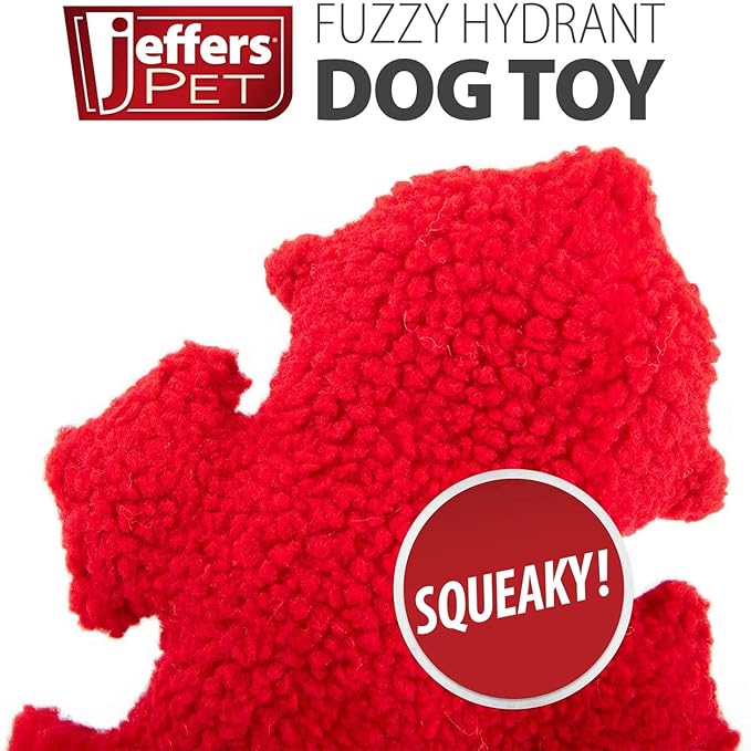 Jeffers Pet Fire Hydrant Plush Dog Toy, 8” - Soft Fuzzy Squeaker Toy for Interactive Play, Lightweight Plush for Small & Medium Dogs, Cute Holiday, Durable Red Fabric for Indoor Play