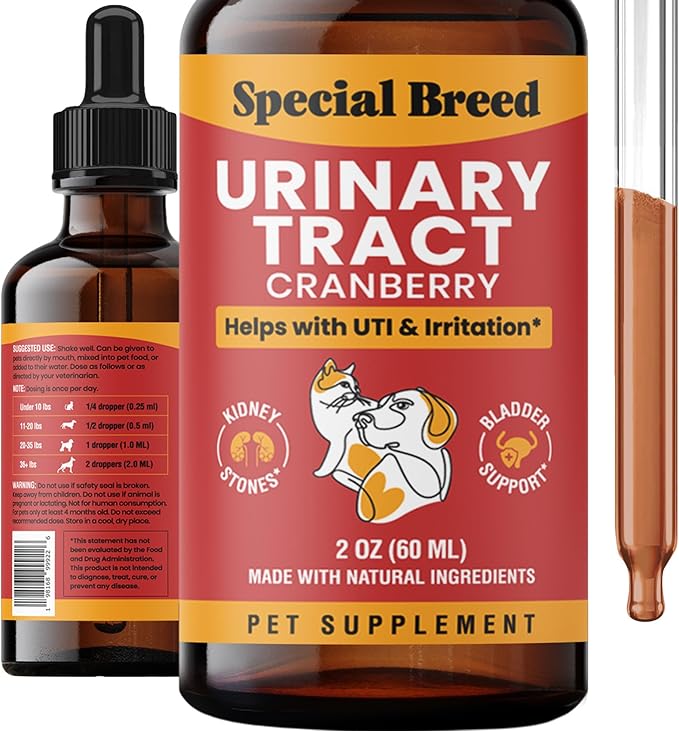 Urinary Tract Infection Treatment for Cats and Dogs - Cranberry UTI Supplement, Kidney and Bladder Support, 2 oz
