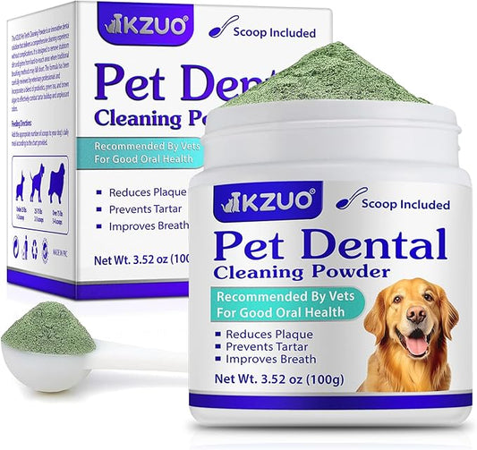 Dog Dental Powder - Dog Teeth Cleaning Powder - Tartar & Plaque Reducer - Bad Breath Solution - Easy Teeth Cleaning for Small, Medium, Large Dogs & Cats