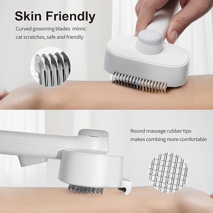 Cat Brush for Shedding, 2-in-1 Deshedding Brush & Dematting Comb for Long Haired Cats and Dogs, Slicker Brush for Dogs Effectively Removes Matted Fur & Tangles, White